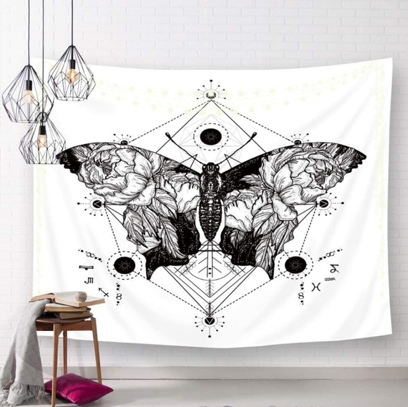 Tapestry Butterfly Black and White Fabric Wall Hanging Art Decor - Picture 1 of 4